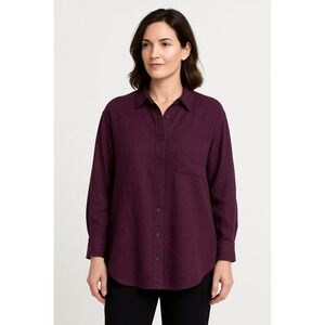 Jean Jones New Zealand‎ 100% Linen Button Up Shirt Dark Claret OS Minimalist